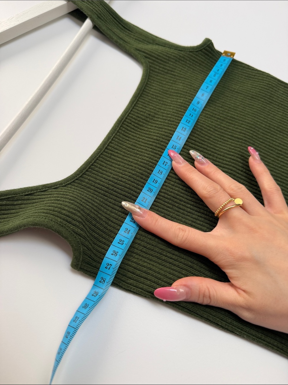 Vince Ribbed Square Neck Tank Top - Olive Green - Picture 6 of 7
